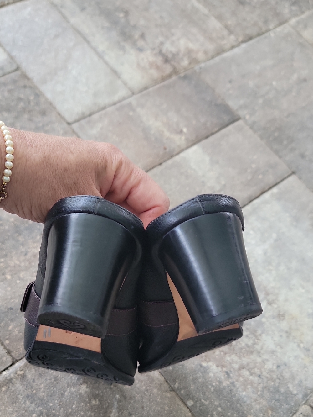 Vintage 90's Brighton Triad Mules Clogs Sz 9 Buckle Accent Brown & Black Leather - Picture 10 of 13